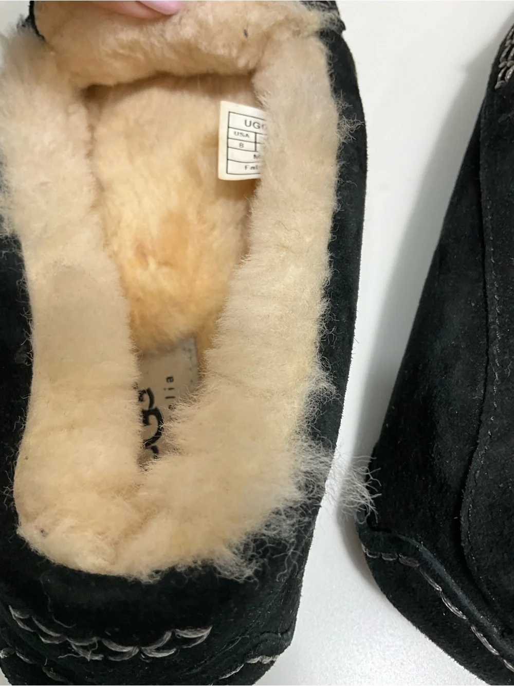 UGG Ansley Black Suede Shearling Lined Slip On Slippers Loafers Size 8
